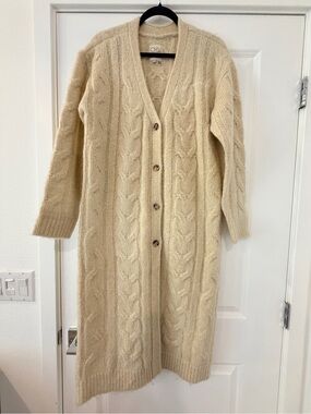 Chaser Cream Cable Knit Long Cardigan with Buttons